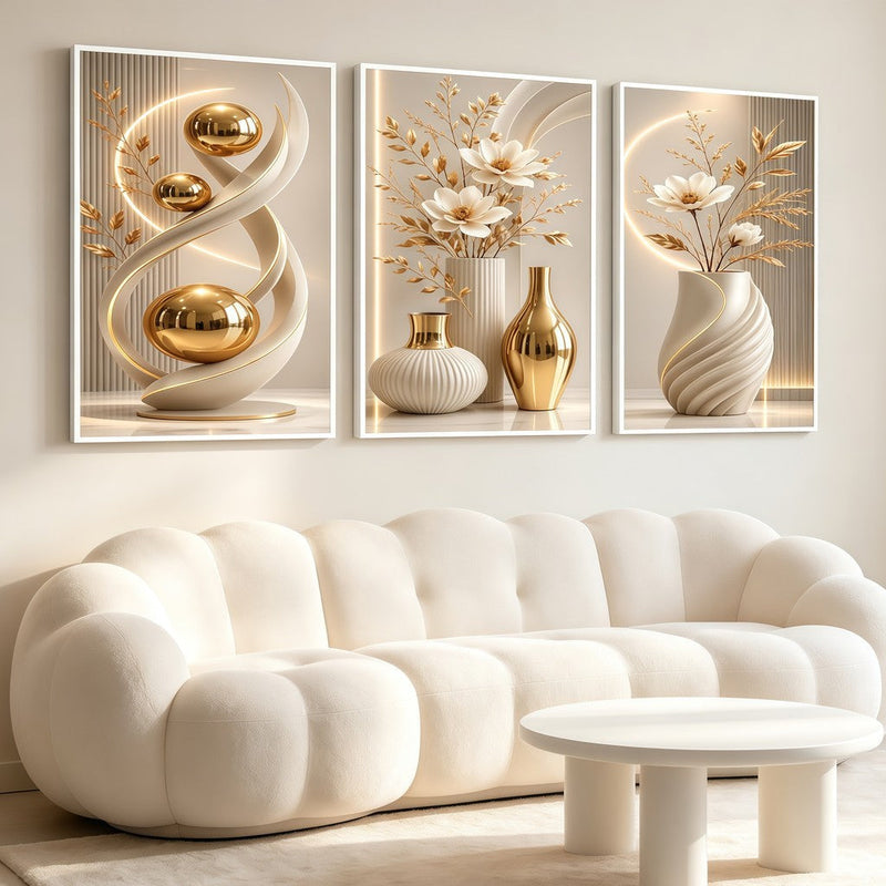3 pirasong Dekorasyon sa Dingding Luxury Modernong Floral Crystal Sofa Sala Kwarto Walang Frame Elegante