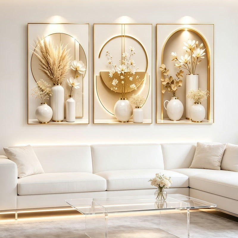 3 pirasong Dekorasyon sa Dingding Luxury Modernong Floral Crystal Sofa Sala Kwarto Walang Frame Elegante