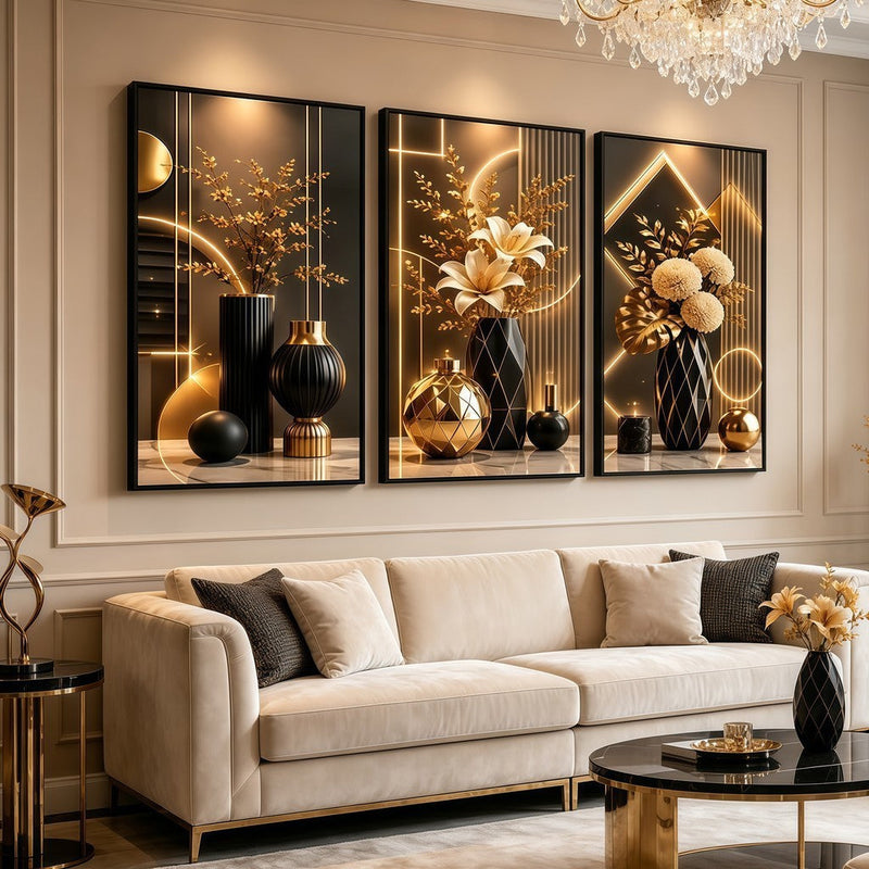 3 pirasong Dekorasyon sa Dingding Luxury Modernong Floral Crystal Sofa Sala Kwarto Walang Frame Elegante