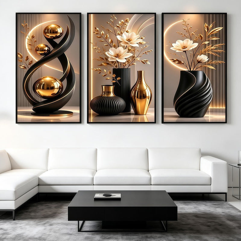 3 pirasong Dekorasyon sa Dingding Luxury Modernong Floral Crystal Sofa Sala Kwarto Walang Frame Elegante