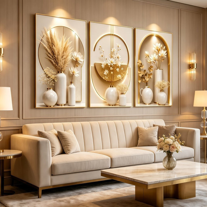 3 pirasong Dekorasyon sa Dingding Luxury Modernong Floral Crystal Sofa Sala Kwarto Walang Frame Elegante