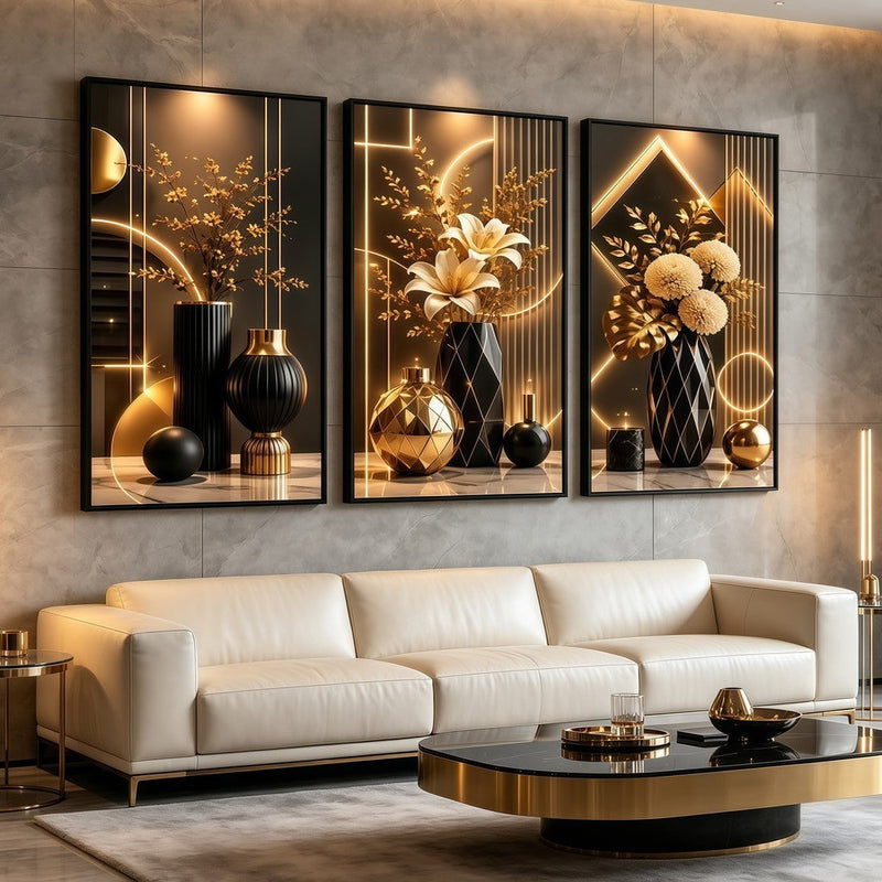 3 pirasong Dekorasyon sa Dingding Luxury Modernong Floral Crystal Sofa Sala Kwarto Walang Frame Elegante