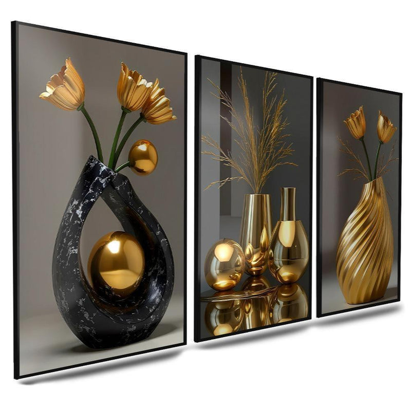 3 pirasong Aesthetic Minimalist Wall Decor Floral Art para sa Living Room Team Kahoy Home Decoration