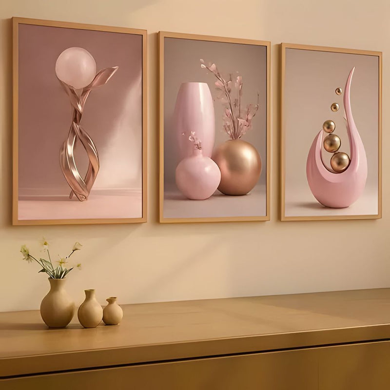 3 pirasong Aesthetic Minimalist Wall Decor Floral Art para sa Living Room Team Kahoy Home Decoration