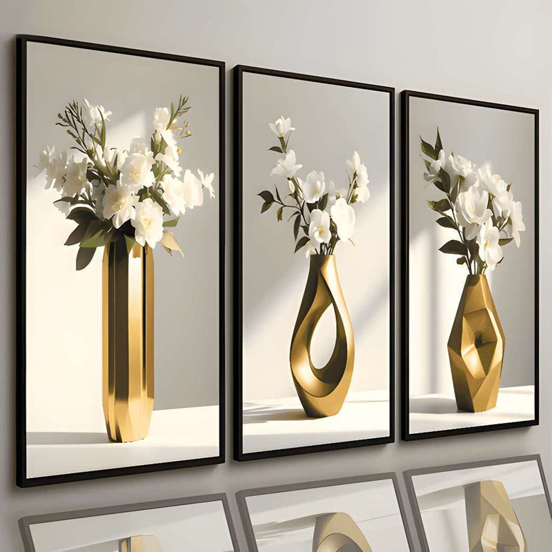 3 pirasong Dekorasyon sa Dingding na Minimalistang Plorera na may Floral na Disenyo, Iba't ibang Estilo para sa Aesthetic na Art Display