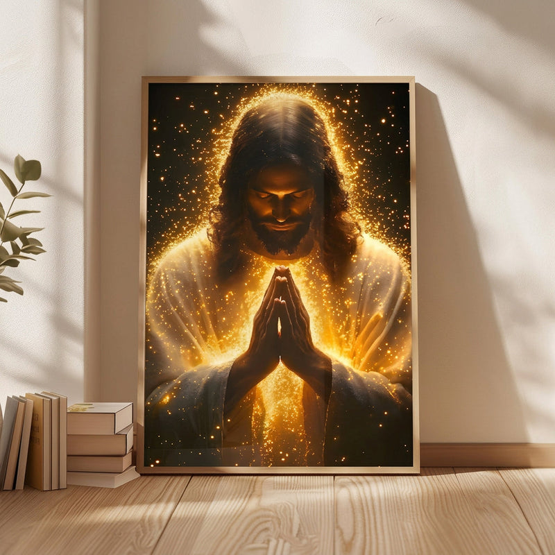 Marangyang Mural na Larawan ni Kristong Hesus, Naka-frame na Cross Wall Art, Modernong Dekorasyon sa Pader para sa Sala