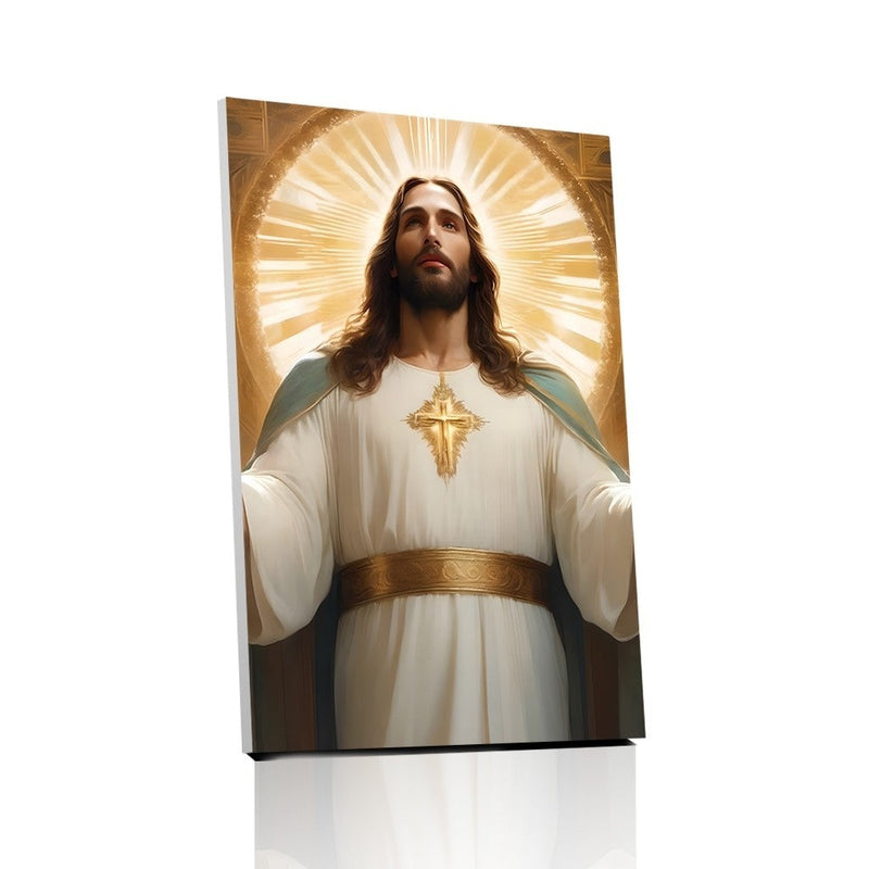 Marangyang Mural na Larawan ni Kristong Hesus, Naka-frame na Cross Wall Art, Modernong Dekorasyon sa Pader para sa Sala