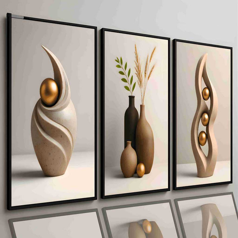 3 pirasong Dekorasyon sa Dingding na Minimalistang Plorera na may Floral na Disenyo, Iba't ibang Estilo para sa Aesthetic na Art Display