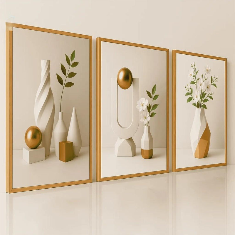 3 pirasong Dekorasyon sa Dingding na Minimalistang Plorera na may Floral na Disenyo, Iba't ibang Estilo para sa Aesthetic na Art Display